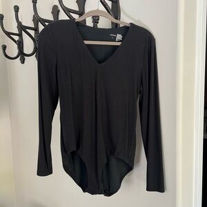 Soma Ribbed Black Long-Sleeve V-Neck Bra Bodysuit Large